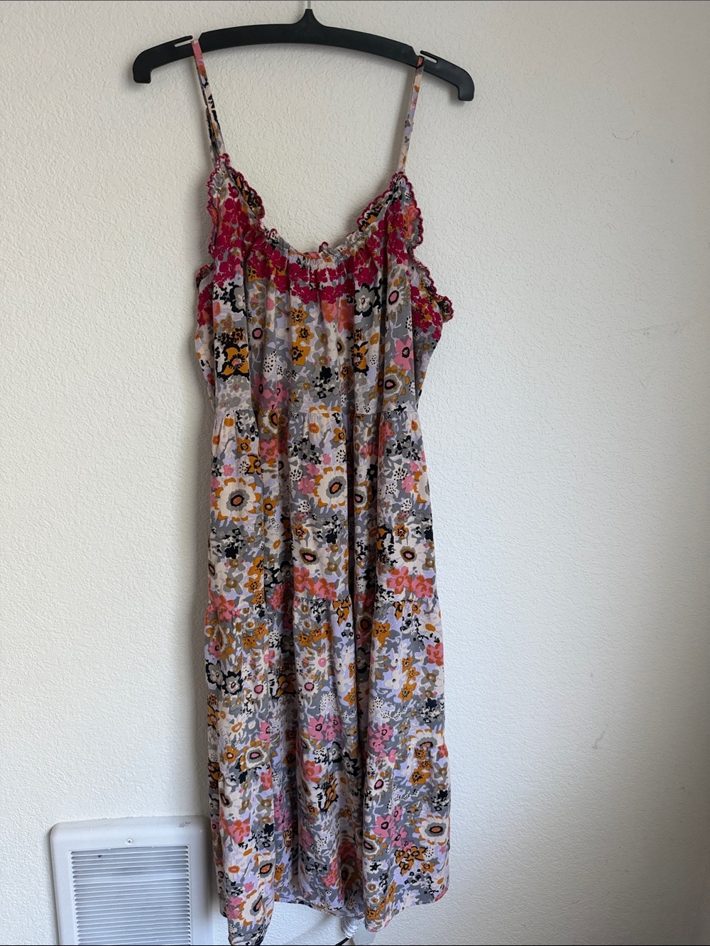 NATURAL LIFE Multicolor Floral Slip Dress with Pink Trim with pockets